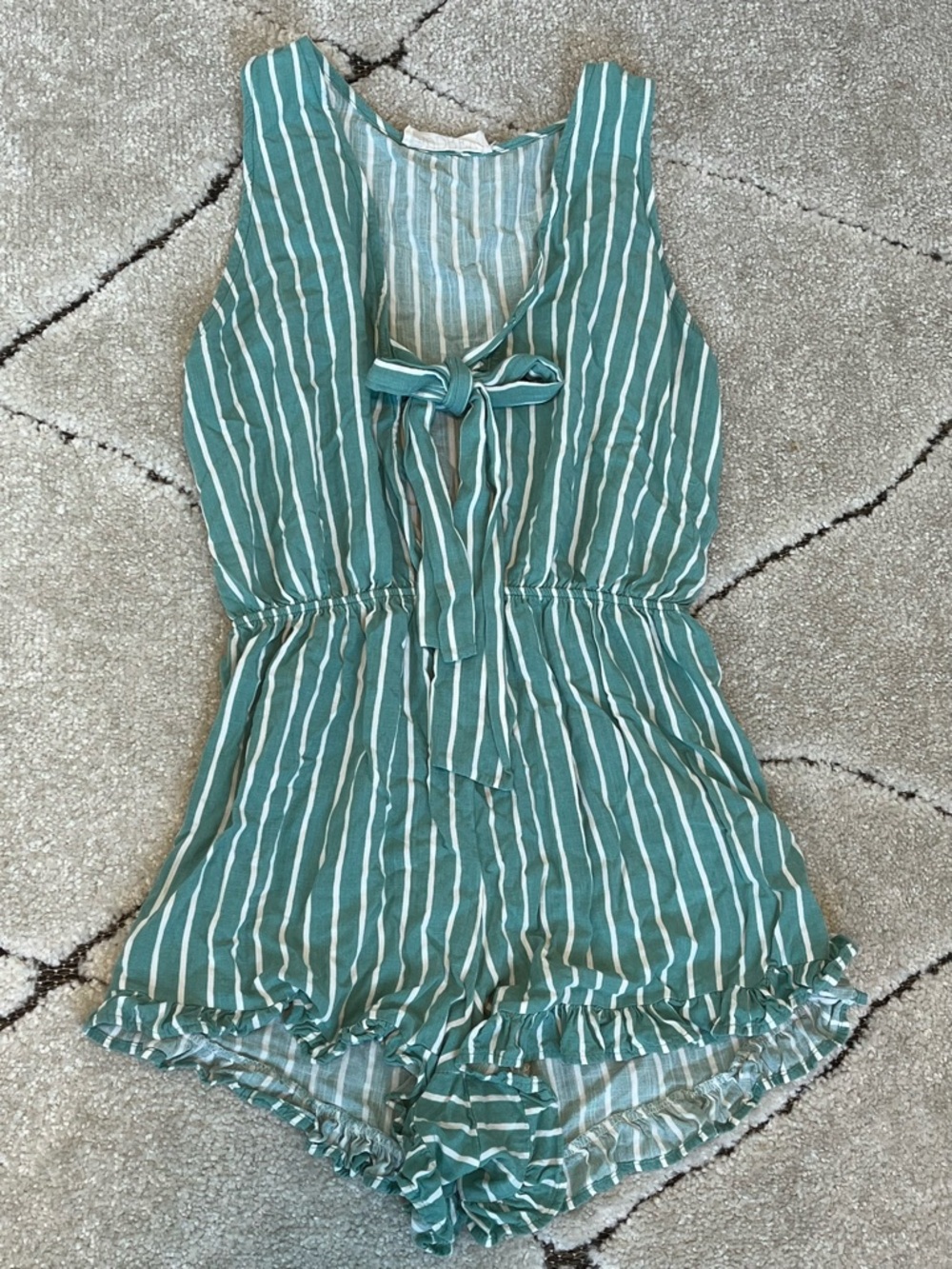 Striped front tie romper